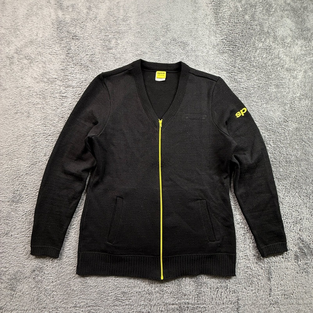 Spirit Women's M Black Zip Up Cardigan Sweater Acrylic Knit V-Neck Yellow